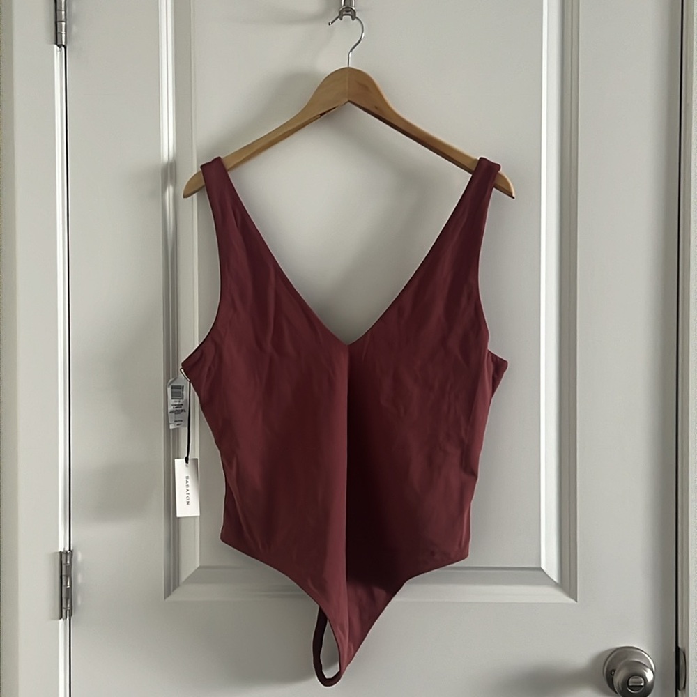 Babaton Mauve-Burgundy V-Neck Bodysuit